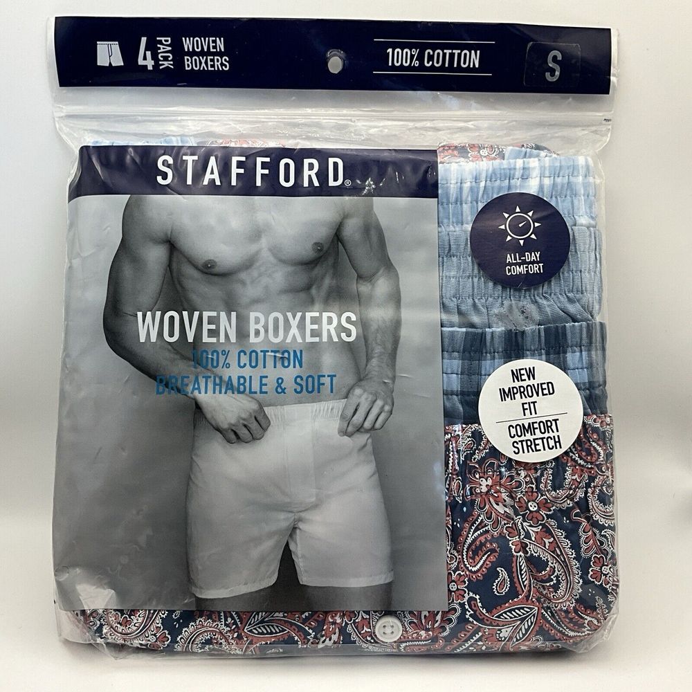 Stafford Men's Size Small Woven Boxers Briefs Cotton 4 Pack - New - 100% Cotton